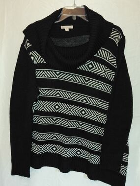 Cowl Neck Black Aztec-Pattern Sweater #2586